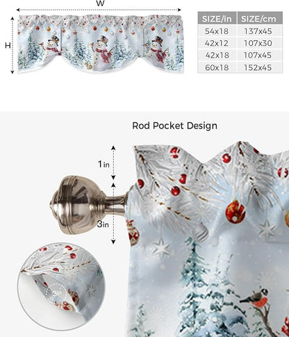 Snowman Blackout Tie Up Valance Curtains for Kitchen Windows Blue Merry Christmas Tree Red Balls Squirrel Window Toppers Balloon Shades for Living Room/Bathroom/Bedroom,1 Panel, 42" X 12", Winter