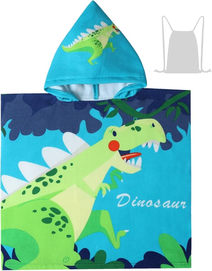 Kids Dinosaur Beach Towel with Hooded for Boys Girls 1-6 Years | Baby Toddler Bath Towel for Pool Swiming Hood | Children Microfiber Towel