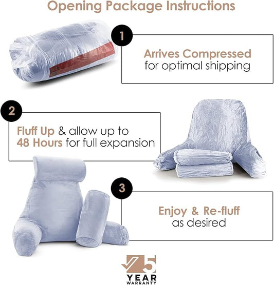 Nestl Reading Pillow Large Bed Pillow, Back Pillow for Sitting in Bed Shredded Memory Foam Chair Pillow, Reading & Bed Rest Pillows Ice Blue Back Pillow for Bed, Bed Chair Arm Pillow with Pockets