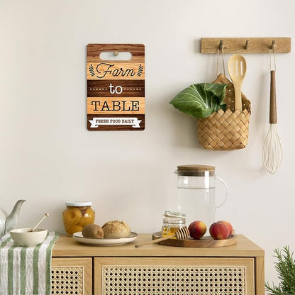 Farmhouse Kitchen Decor, Kitchen Signs Wall Decor, Wall Decor for Kitchen, Kitchen Decorations, Kitchen Door Wall Hanging Decor, Farm to Table Fresh Food Daily Wood Sign 8 x 12 Inch