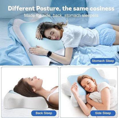 Cervical Neck Pillow, Side Sleeper Pillow for Neck Shoulder Pain Relief, Contour Memory Foam Cooling Pillow for Back Stomach Sleepers, Ergonomic Orthopedic Pillow