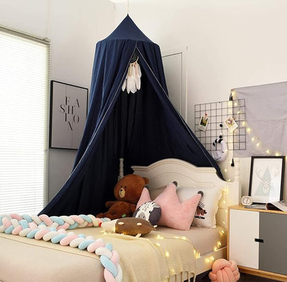 Mengersi Bed Canopy Play Tent for Kids, Round Dome Kids Mosquito Net Indoor Outdoor Castle Hanging House Decoration Reading Nook (Dark Blue)
