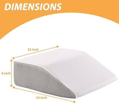 Leg Elevation Pillows, Leg Pillows for Sleeping, Cooling Gel Memory Foam Top, Wedge Pillow for Legs, Leg Wedges for Circulation, Swelling, After Surgery - Removable Cover (6 Inch, White/Grey)