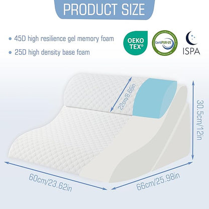 Bed Wedge Pillow for Sleeping, 20-in-1 Adjustable Pillow Wedge Acid Reflux Pillow, 9 &12 & 20 Inch 3-in-1 Incline Wedge Pillow for Back Pain Relief, Gerd, Snoring