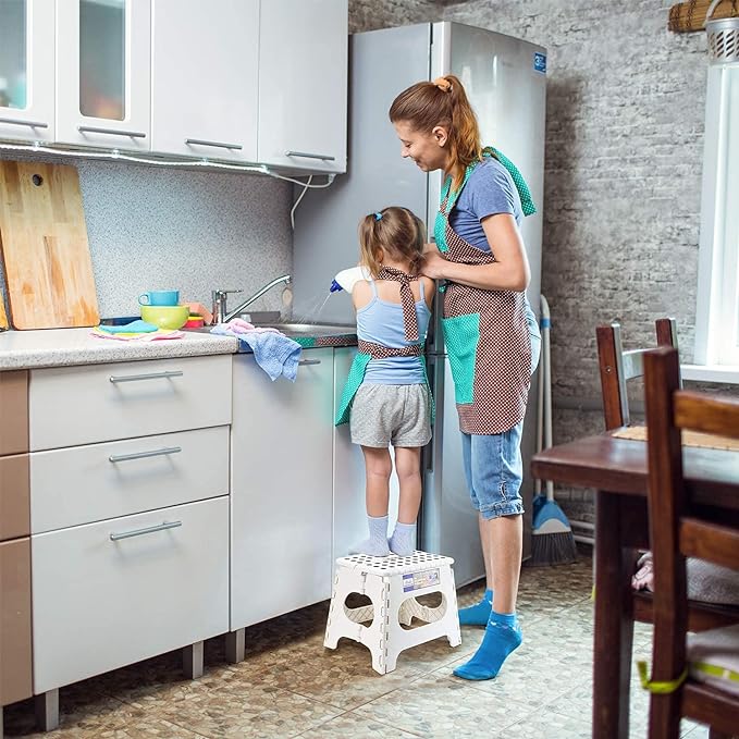 Folding Step Stool 9", Kids Step Stool, Heavy Duty Step Stools for Adults, Compact Foot Stools, Light-Weight Toddler Step Stool for Kitchen, Bathroom, Holds Up to 300 lbs (White)