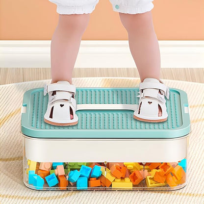 Clear Toy Storage Bins with Lid for Lego, Stackable Toy Organizers Box for Boys and Girls, Plastic Storage Container with Dividers Removable Tray for Bead, Tool, Sewing-Toy Blocks not Included