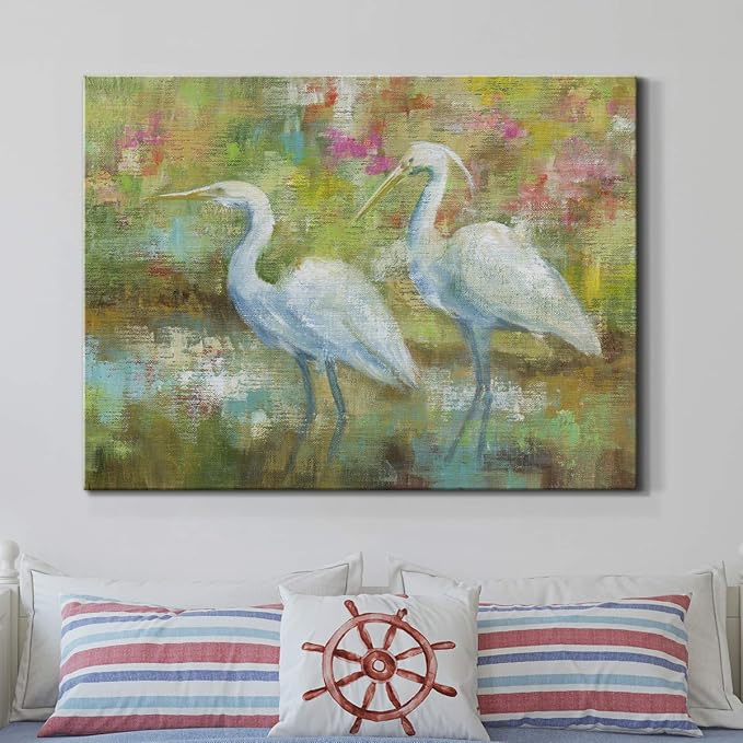 Renditions Gallery Canvas Nature Wall Art Modern Paintings Decorations Elegant White Egrets Abstract Multicolored Bontanical Wall Hanging Artwork for Bedroom Office Kitchen - 32"x48" LT33