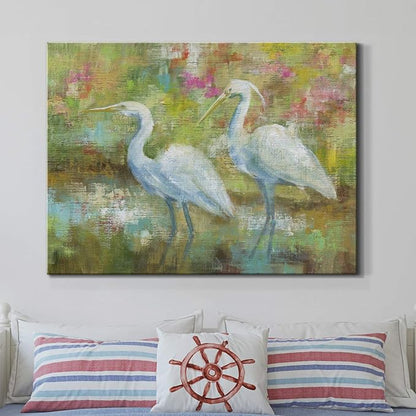 Renditions Gallery Canvas Nature Wall Art Modern Paintings Decorations Elegant White Egrets Abstract Multicolored Bontanical Wall Hanging Artwork for Bedroom Office Kitchen - 32"x48" LT33