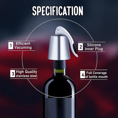 Stainless Steel Wine Bottle Stopper, Wine Vacuum Stopper with Silicone Seal, Reusable Wine Saver Plug to Keep Wine Fresh, Leakproof and Airtight Seal Toppers for Bottles 1 Pack