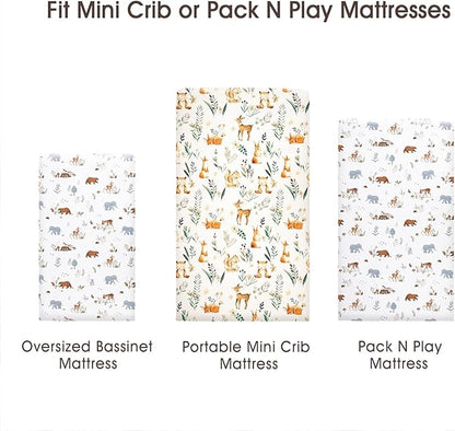 PHF Soft Mini Crib Sheet Set, 2 Pack Silky Comfy Pack N Play Sheets for Boys Girls, Universal Fit for Pack N Play, Playard and Mini Crib Mattresses, Woodland