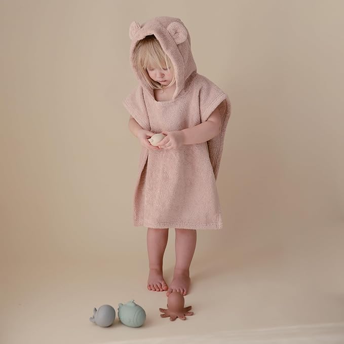 mushie Poncho Towel for Toddlers and Kids (Fog) | Organic Terry Cotton | Ages 1-3 Years