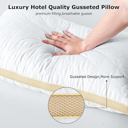 Cooling Pillows King Size Set of 2, Luxury Hotel Down Alternative King Size Pillows, Supportive Gusseted King Pillows, Medium Firm Bed Pillows for Sleeping, 2 Pack Washable King Pillows