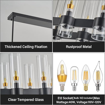 Black Kitchen Island Lighting-20-Light Linear Chandelier, Adjustable 67.7'' Modern Farmhouse Rectangle Pendant Light Fixtures, Dining Room, Bedroom