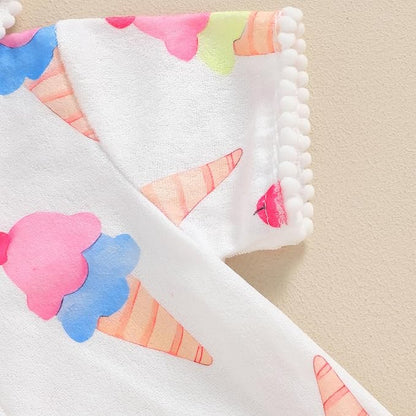 Toddler Beach Towel with Hood Kids Waffle Swim Cover Up Bath Towel Surf Poncho Boys Girls Hooded Beach Towel (White Ice Cream, 2-3 Years)