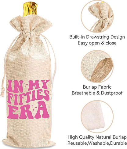 comfit 50th Birthday Wine Bag Gifts for Her,50th Wine Bag With Drawstring,50th Birthday Wine Bag,50th Birthday,Birthday Decorations,Wine Gift Bags