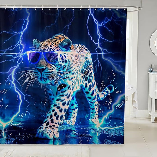 Feelyou Wild Animal Leopard Shower Curtain Leopard Bath Curtain Blue Leopard Bathroom Shower Curtain Set for Boys Girls Wild Leopard Kids Bathroom Accessories Wildlife 72"x78"