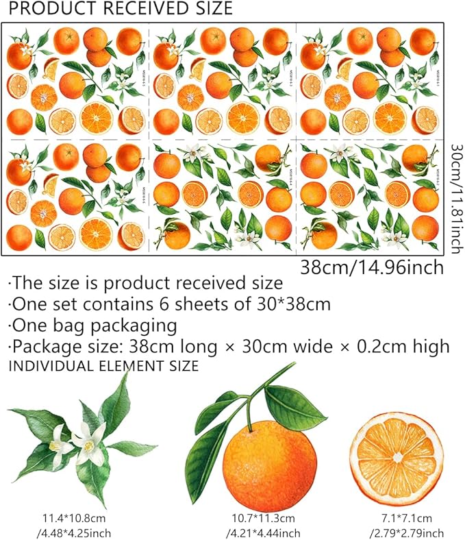 Fruit Orange Wall Decals，Orange Wall Stickers，Tangerine Fruit and Leaves Decal，Vinyl Wall Decals for Bedroom Living Room Nursery Wall Decor Wall Art(Orange)