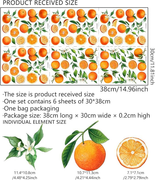 Fruit Orange Wall Decals，Orange Wall Stickers，Tangerine Fruit and Leaves Decal，Vinyl Wall Decals for Bedroom Living Room Nursery Wall Decor Wall Art(Orange)
