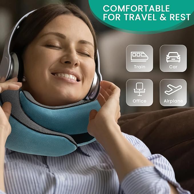 Travel Pillow, Neck Travel Pillow, Memory Foam Neck Travel Pillow, for Airplane Sleeping Neck Support,A Versatile and Exquisite Neck Pillow(Peacock Blue)