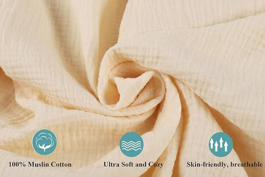 Muslin Travel Crib Fitted Sheets Compatible with Baby Bjorn, Guava Lotus Travel Crib and 24 x 42 Inch Travel Light Playard Mattress Snuggly Soft 100% Cotton Beige & Blush