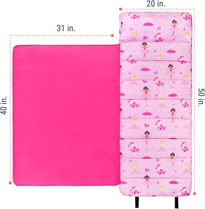 Wildkin Original Nap Mat with Reusable Pillow for Boys & Girls, Ideal for Sleepovers, Equipped with Hook & Loop Fastener, Made from Cotton Blend Materials - Nap Mat for Kids