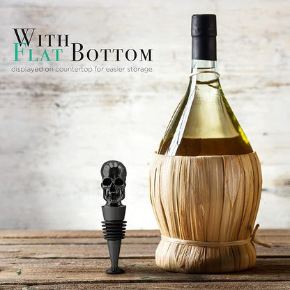 Homestia Wine Bottle Stoppers for Glass Bottles, Skull Bottle Stopper Reusable Wine Corks Black Wine Tool, Zinc-Alloy Silicone Wine Stoppers, Wine Toppers with Decors