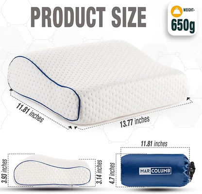 Travel & Camping Comfortable Memory Foam Pillow – Easy to Carry Portable Bag – Temperature Regulating Pillow Case - Perfect for Travelling (White Contour)