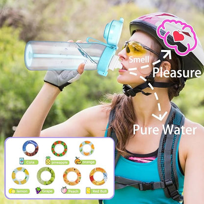 Water Bottle with Flavor Pods 21.9 Oz/650ml Fruit Fragrance Water Bottle Recyclable Sports Air Water Cup Scented Pods for Outdoor (Blue 650ML)