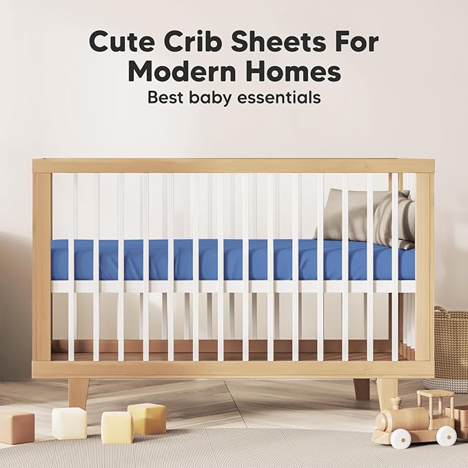 2-Pack Organic Crib Sheets for Boys, Girls - Jersey Fitted Crib Sheet, Baby Crib Sheets Neutral, Crib Mattress Sheet, Cotton Crib Sheets, Breathable Crib Sheet, Baby Mattress Sheets (Cornflower)