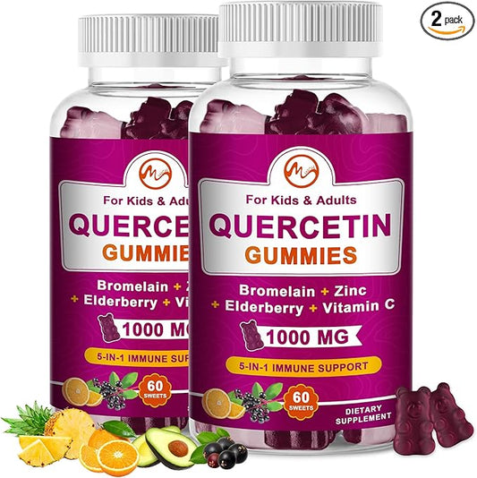 (2 Pack) Quercetin Gummies with Bromelain, Elderberry, Zinc and Vitamin C - Chewable Quercetin 1000 mg Supplement for Immunity, Cardiovascular, Allergy, Aging Support - Vegan Gummies for Adult & Kid