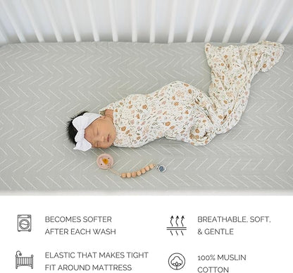 Desert Sage Muslin Crib Sheet by Mebie Baby, Soft and Breathable Bed Sheets for Babies, Modern Neutral Bedding for Cribs, Standard Crib Mattress Fitted Sheet, Great for Boy or Girl Room or Nursery