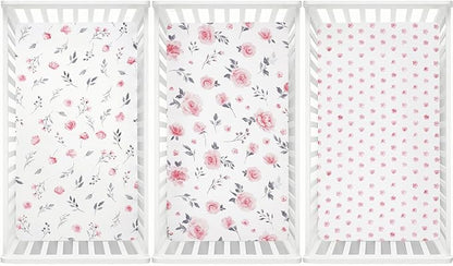 david's kids 3 Pack Fitted Crib Sheets, Ultra Soft Breathable Comfortable Baby Sheet Set for Boys Girls Neutral, 28x52 Inch Fits Standard Crib and Toddler Mattresses, Floral Flowers