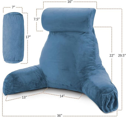 Nestl Reading Pillow Large Bed Pillow, Back Pillow for Sitting in Bed Shredded Memory Foam Chair Pillow, Reading & Bed Rest Pillows Blue Heaven Back Pillow for Bed, Bed Chair Arm Pillow with Pockets