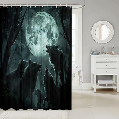 Feelyou Wolf Bath Curtain Wolves Howling Shower Curtain for Boys Girls Natural woles Bathroom Shower Curtain Set Animal Wolves Kids Bathroom Accessories 72"x72"