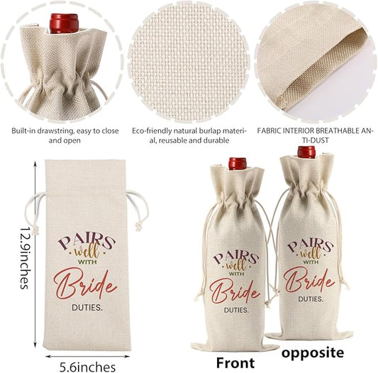 FBCCZEY Bridal Shower Wedding Gifts Wine Bag, Wedding Shower Gifts for Bride, Bride To Be Gifts, Bridal Shower Party Favors Wine Bags, Pairs Well with Bride Duties Wine Bottle Bag