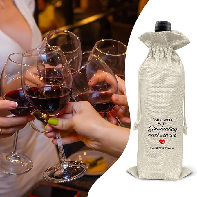 HOIJAUMAI Med School Graduation Gifts Med School Graduation Wine Bag Pairs Well with Graduating Med School Wine Gift Bags for Women Men