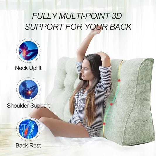 Daneey Multifunctional Headboard Wedge Pillow Dorm Headboard Twin XL Bed Wedge Pillow for Headboard Reading Pillow Adult Back Pillow for Sitting in Bed Wedge Pillow Headboard with Washable Beige Cover