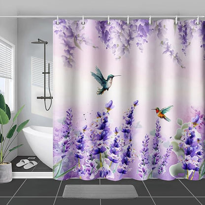 AILONEN Waterproof Floral Shower Curtain for Bathroom,Purple Wisteria Lavender Flowers Shower Curtain,Botanical Floral Decor Bathroom Polyester with Grommets and Hooks 60" W*72" H