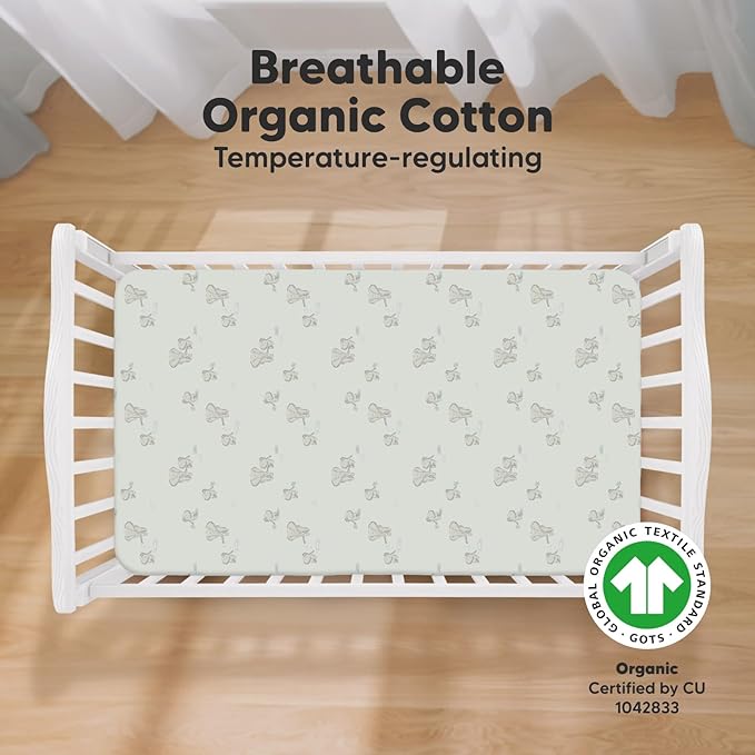 2-Pack Organic Crib Sheets for Boys, Girls - Jersey Fitted Crib Sheet, Baby Crib Sheets Neutral, Crib Mattress Sheet, Cotton Crib Sheets, Breathable Crib Sheet, Baby Mattress Sheets (Elly)