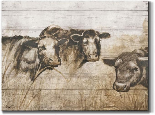Renditions Gallery Canvas Animal Wall Art Modern Decorations Paintings Vintage Sepia Cows Abstract Black & White Farmhouse Artwork Prints for Bedroom Office Kitchen - 18"x27" LT33