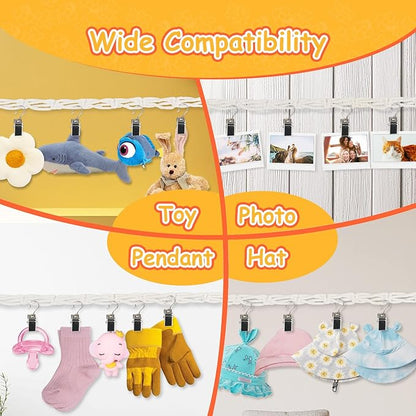 Stuffed Animal Storage Chain 80 Inch, Munzong 4pcs Beige Hanging Stuff Animals organizer, Cotton Toy Display Chain with 80 Clips, Toys Organizers Holder for Toddler Kids Nursery Room Wall Corner Decor