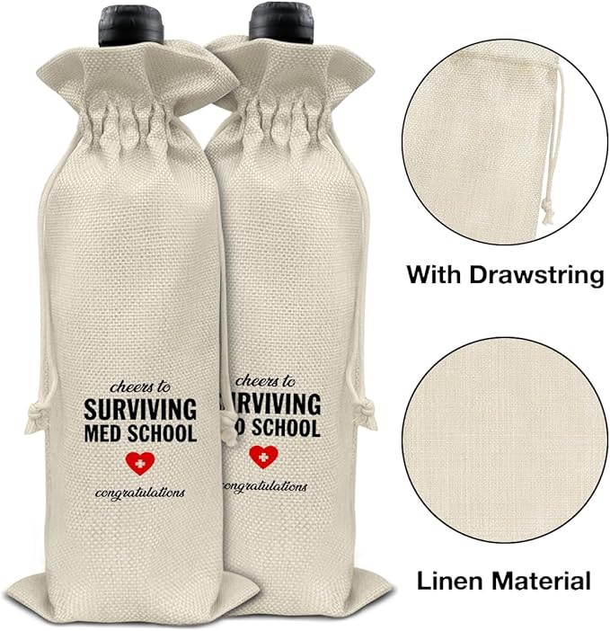 HOIJAUMAI Med School Graduation Gifts Med School Graduation Wine Bag Surviving Med School Wine Gift Bags for Women Men