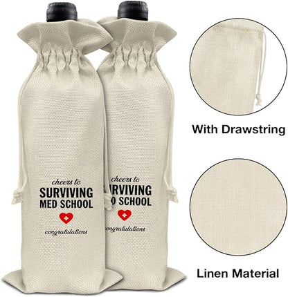 HOIJAUMAI Med School Graduation Gifts Med School Graduation Wine Bag Surviving Med School Wine Gift Bags for Women Men