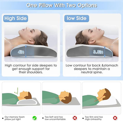 Cervical Neck Pillow for Pain Relief: Ergonomic Orthopedic Contour Pillow - Memory Foam Pillows (Rectangular)