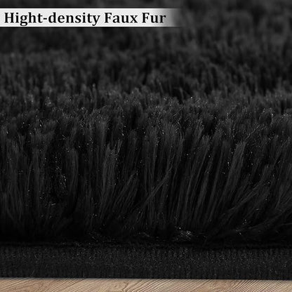 Fluffy Area Rug 10x13 Large Shaggy Throw Carpet for Bedroom Living Room Ultra Soft Non Slip Indoor Floor Cover for Nursery Kids Room Non Shedding Fuzzy Rug for Kids Playroom Home Decor, Black