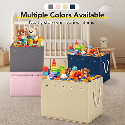 Toy Storage Organizer and Play Mat for Kids - Foldable Organizer Storage Bins with Lids - Detachable Mat Storage Bag Kids Toy Box for Boys, Girls, Nursery, Playroom 11.6''x11.6''x15.5''(Beige)
