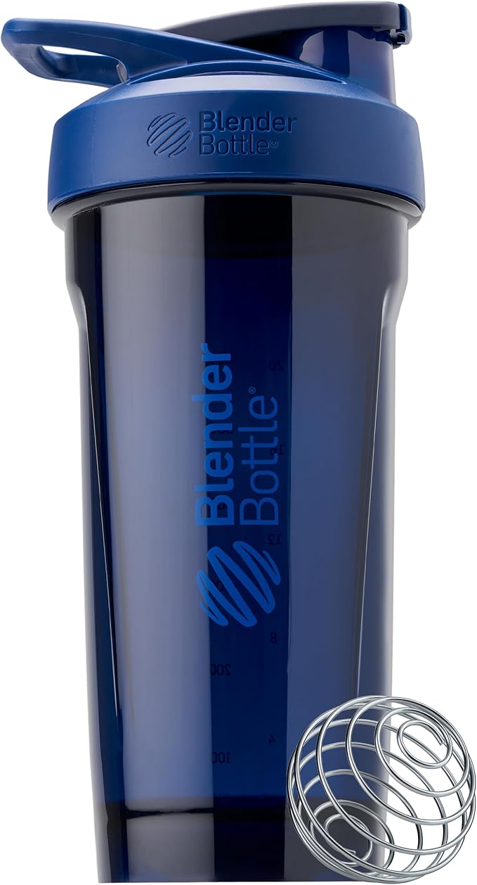 BlenderBottle 28-Ounce Strada Shaker Cups for Protein Shakes, Pre Workout, White and Blue