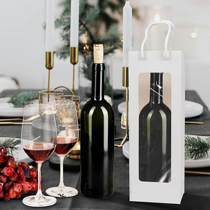 Cyblinia Wine Gift Bags Wine Tote Bags 20 Pack Paper Wine Bags with Window 4.9 x 3.4 x 14.2 Inch Wine Bottle Bags for Wedding, Birthday, Christmas Party Supplies