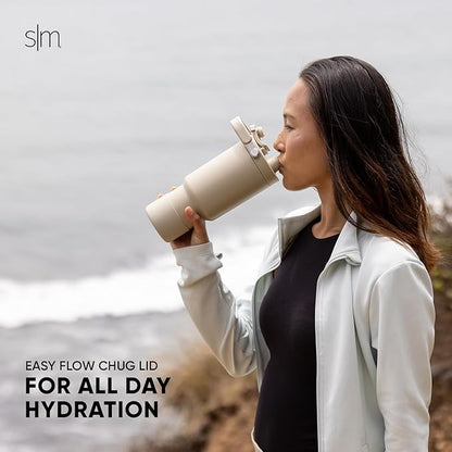 Simple Modern Trek Pivot | 30oz Flip Straw Tumbler with Handle | Water Bottle & Boot | Interchangeable Straw & Chug Lids | Insulated Stainless Steel Jug | Gym Sports Outdoors | Almond Birch