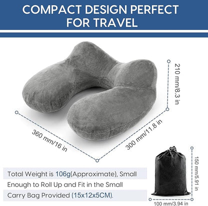 Inflatable Travel Pillow for Airplane Inflatable Neck Pillow for Traveling with Soft Velvet Washable Cover for Sleeping, Airplane,Train, Car, Office, Contoured Eye Masks, Earplugs